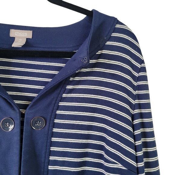 Chico's Women's Sailor Ponte Nautical Theme Cardigan Blazer Navy Blue Size L (2) - Picture 3 of 11